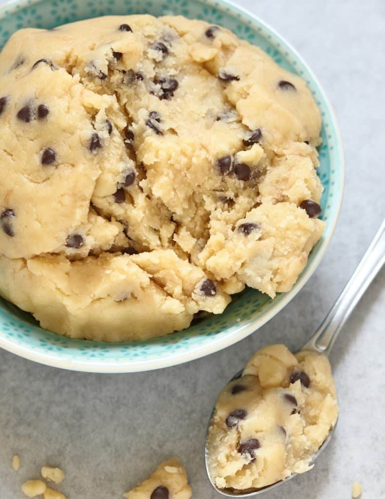 bowl of cookie dough with spoon