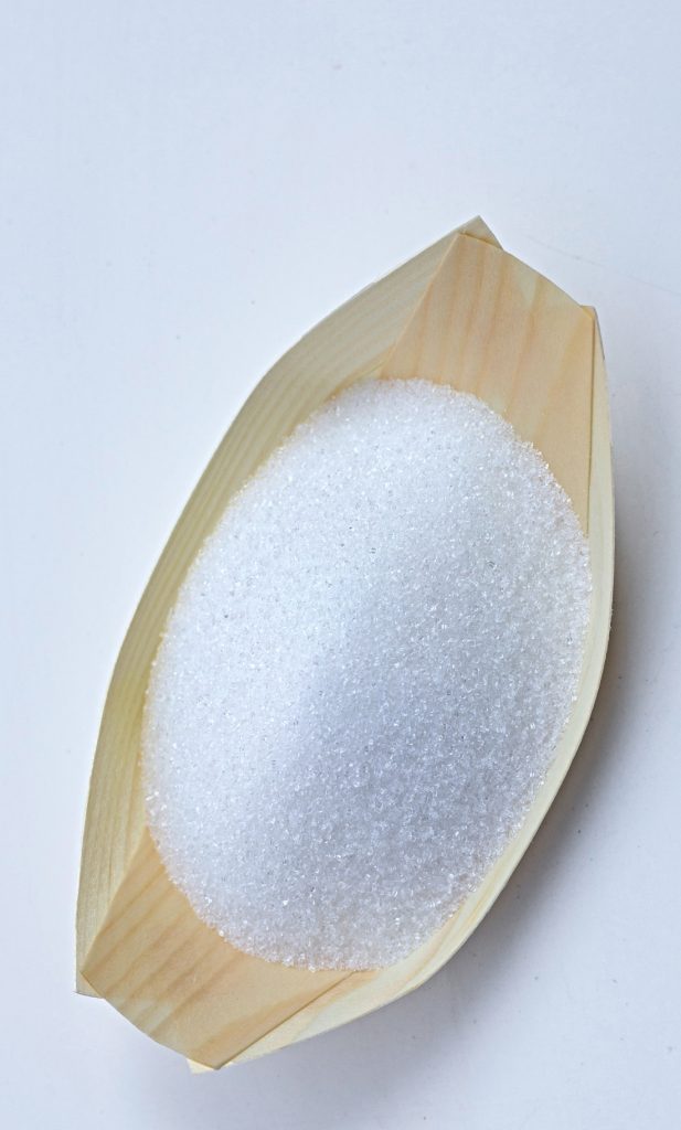 top view of bowl of granulated sugar
