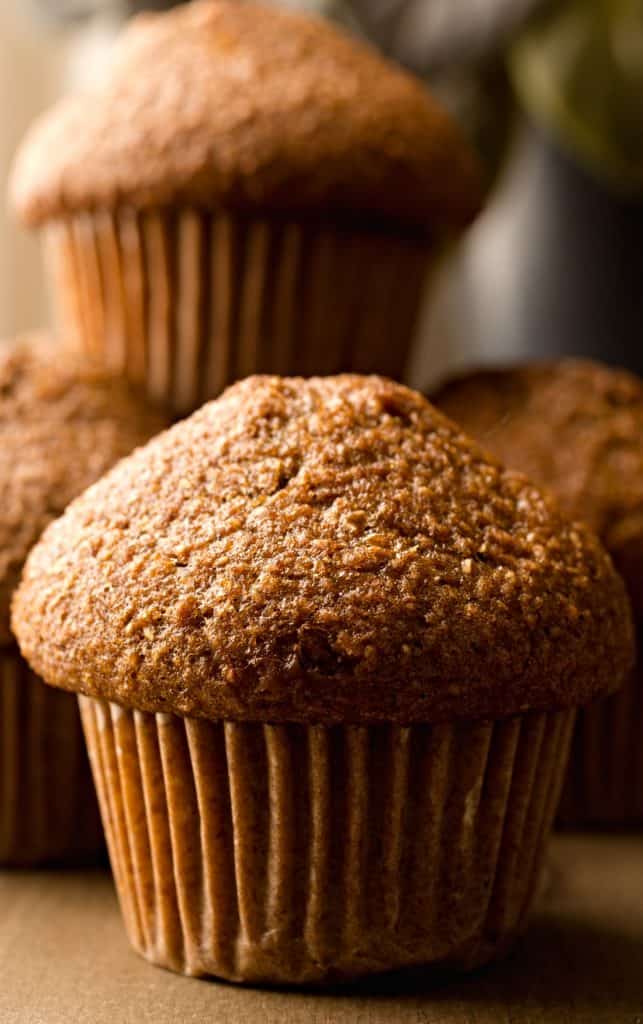 closeup of home baked bran flake muffins