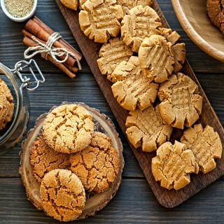 homemade peanut butter cinnamon cookies on table viewed from above