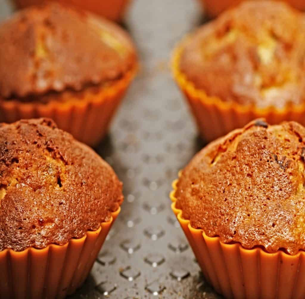 closeup of homemade cinnamon bran flake muffins