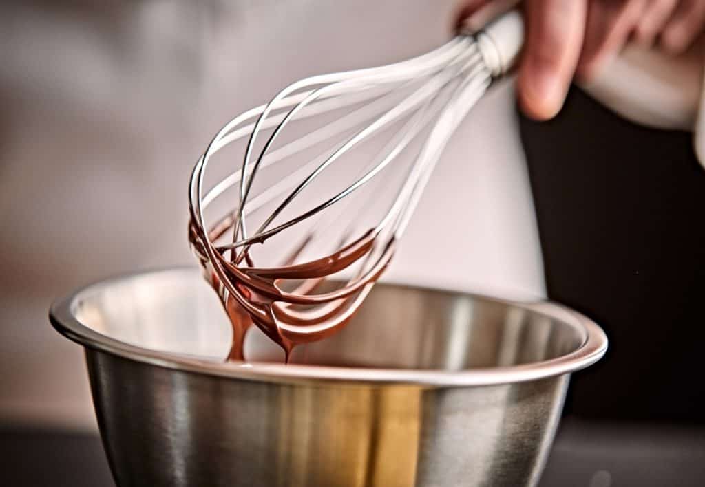 mixing bowl with melted chocolate closeup