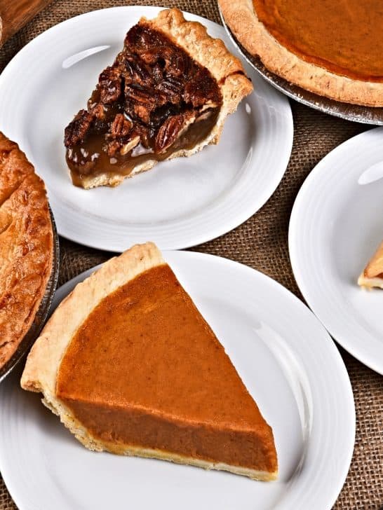 various homemade pies on table